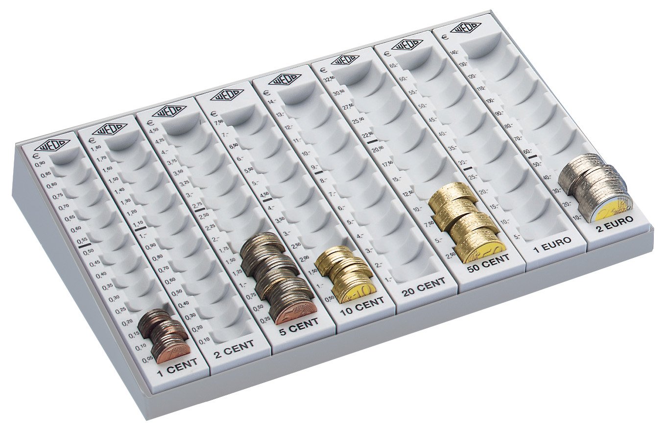 Wedo 160780037 Money-Counting Tray with Removable Coin Holders 27.9 x 18.8 x 4.8 cm Light Grey