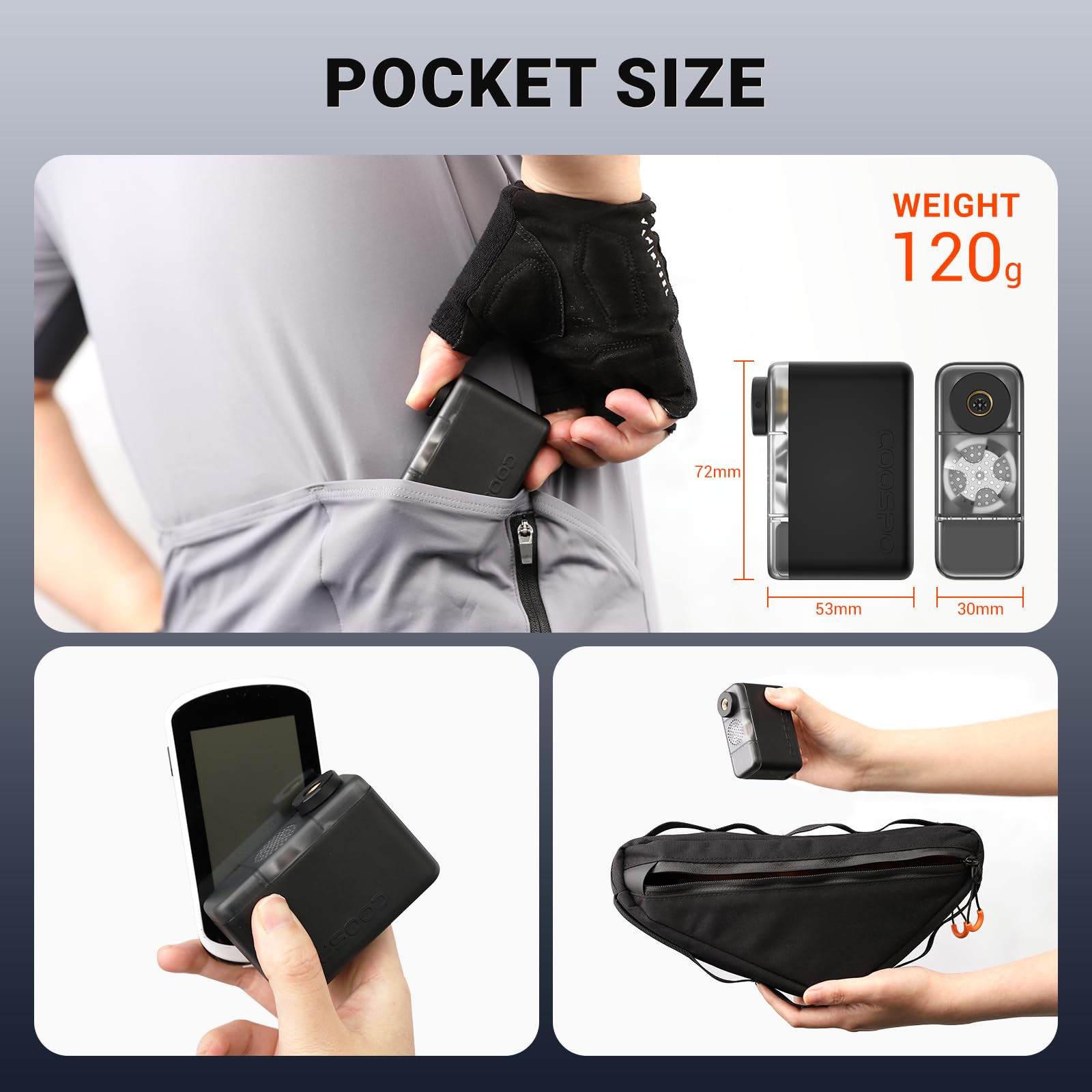 COOSPO Tiny X1 Mini Electric Bike Pump with Gauge, 120PSI Portable Bicycle Tire Inflator, Auto Stop, Fast Inflation for Presta & Schrader Valves, USB-C Rechargeable, Compact for Road/Mountain Bikes