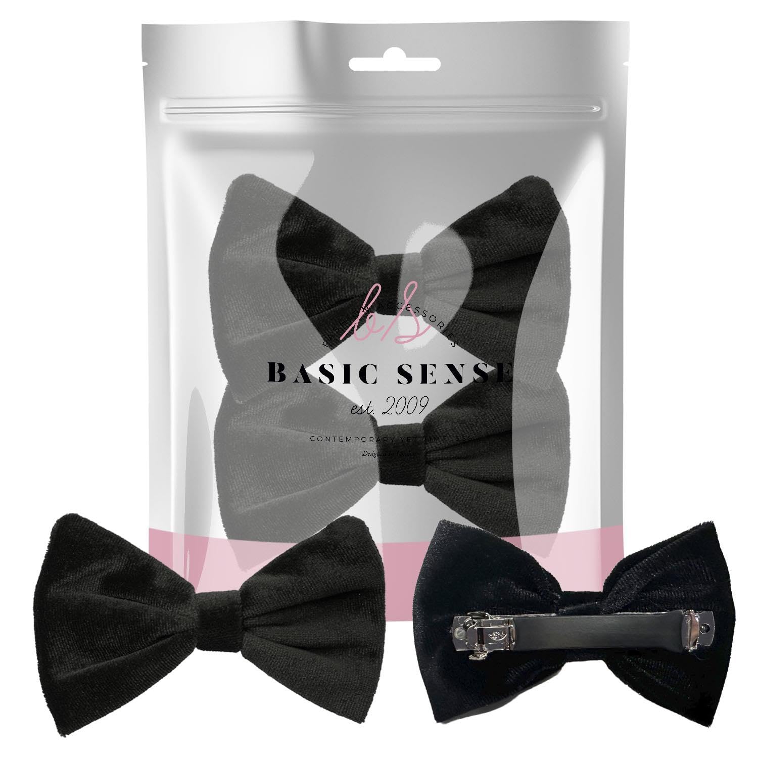 Basic Sense Velvet Bow Hair Clips, Rubber Protected, Sturdy Barrettes for Girls, School Uniform Friendly, A pack of 2pcs, Black — image 1