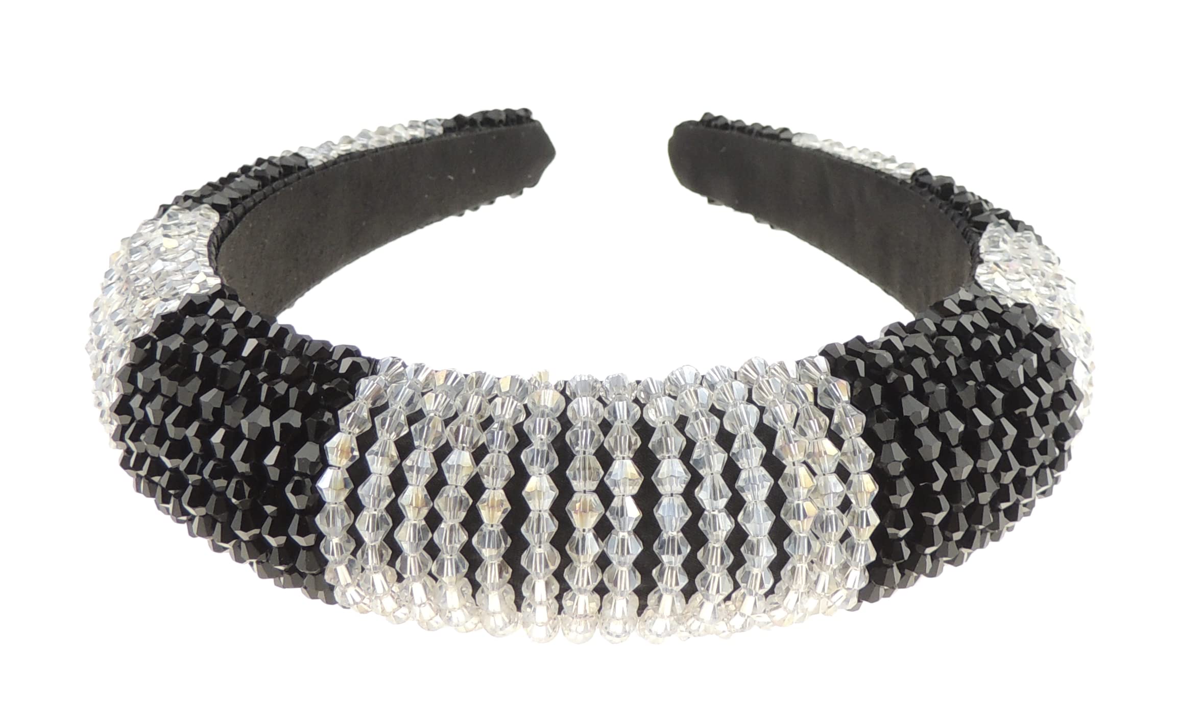 Womens Occasion Wedding Bridal Evening Embellished Crystal Beaded Jewelled Bump Formal Party Padded Sparkly Hair Headband Alice Band (Black Clear)