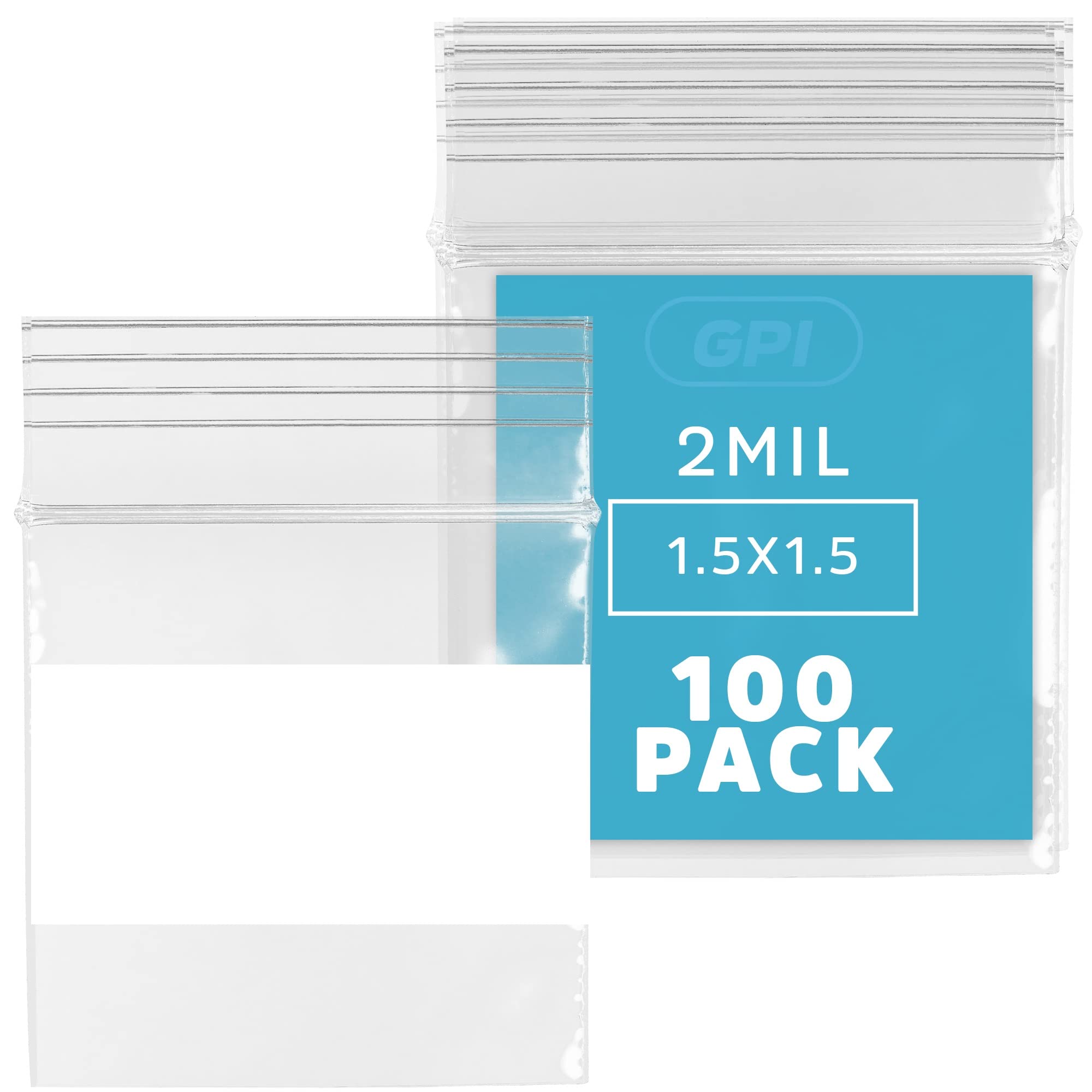 Photo 1 of 1.5" x 1.5" Mini Zip Bags, 100 Pack, Clear Plastic Reclosable Tiny Zipper Baggies with White Block for Writing, 2.5 Mil, for Packaging & Storing Jewelry, Pills, Beads & Seeds - GPI