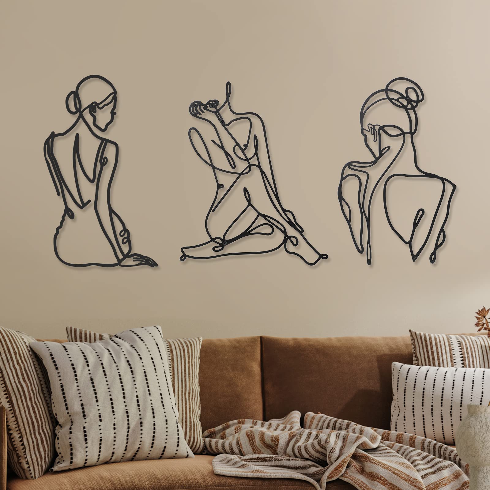 Photo 1 of Photect 3 Pcs Metal Wall Art Decor Minimalist Abstract Woman Wall Art Metal Modern Line Drawing Decor Female Single Line Home Hanging for Bedroom Bathroom Living Room Christmas Housewarming(Retro)