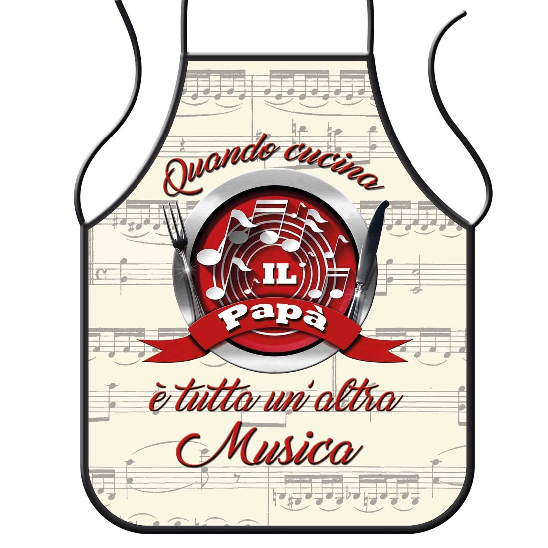 Bombo Apron with German Text "Wenn Kochen … ist alles andere Music", multi-coloured