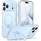 CAPRARO for iPhone 17 Pro Max Case with 360° Spin Magnetic Stand for Women, [Compatible with MagSafe] [Full Camera Protection] Cute Wave Translucent Matte Case for iPhone 17 Pro Max, Light Blue