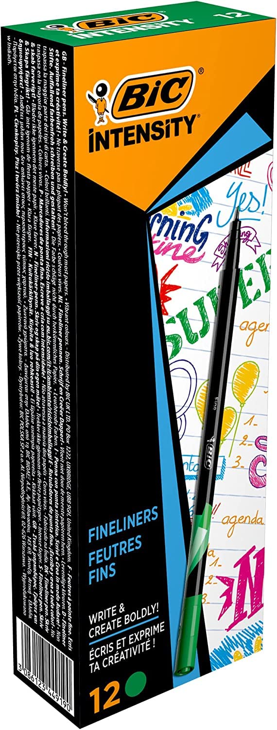 Bic Intensity 0.4 mm Fine Point Writing Felt Tip Pens (Pack of 12) 12 Green
