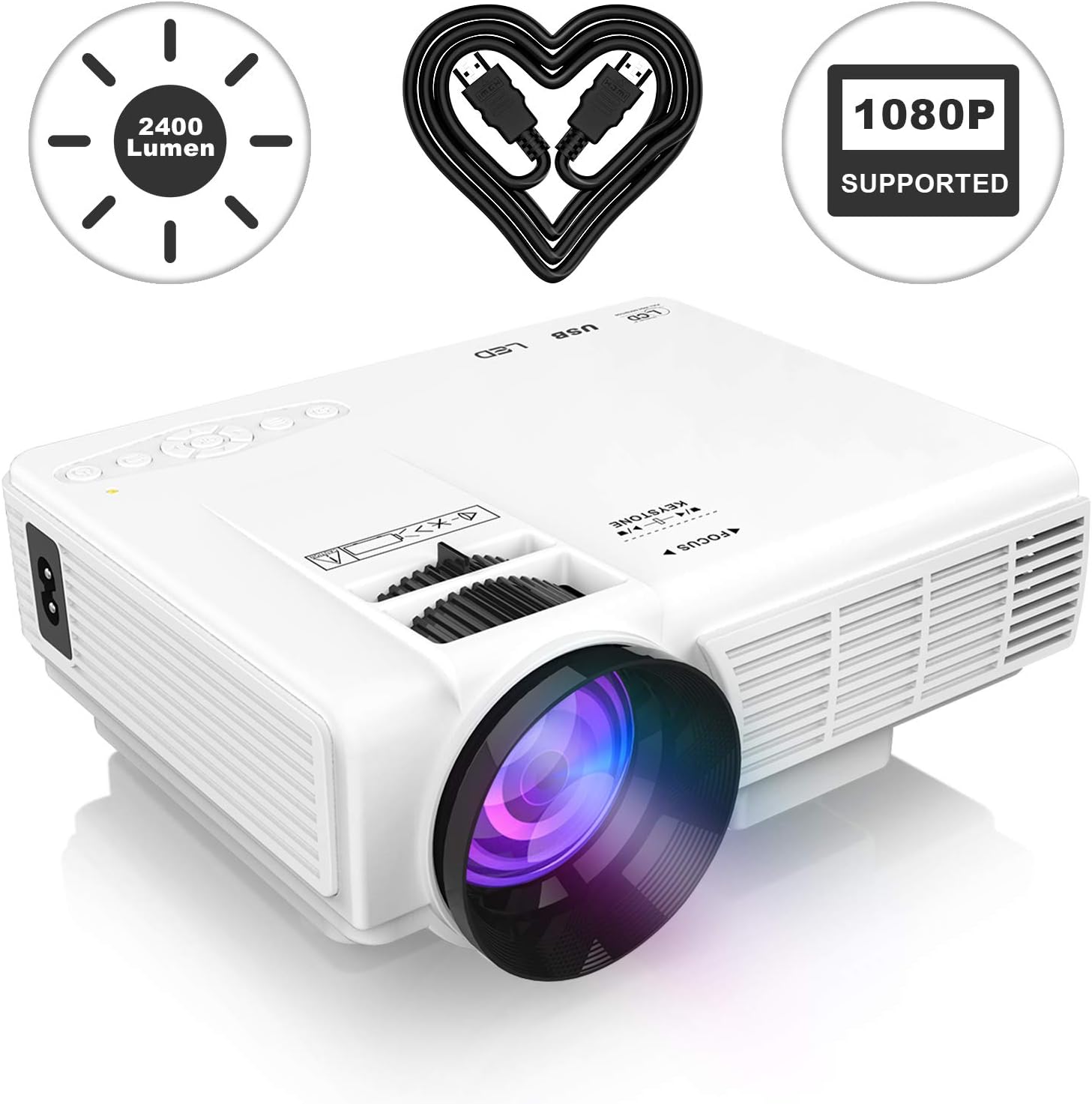 2400 Lumens Mini Projector (Upgraded Version) LED Portable Projector, Video Projector with 170'' Display and 1080P Support, Compatible with Fire TV