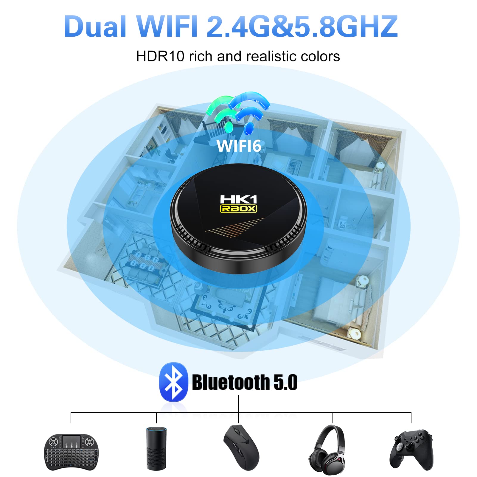 Android Box, Android 12.0 TV Box with 4GB RAM 32GB ROM Allwinner H618 Quad-Core 64-bit Cortex-A53, Builtin 2.4GHz/5.0GHz WiFi6 Bluetooth 5.0+, Support H.265/3D/8K Ultra HD/HDMI 2.0 Smart TV Box