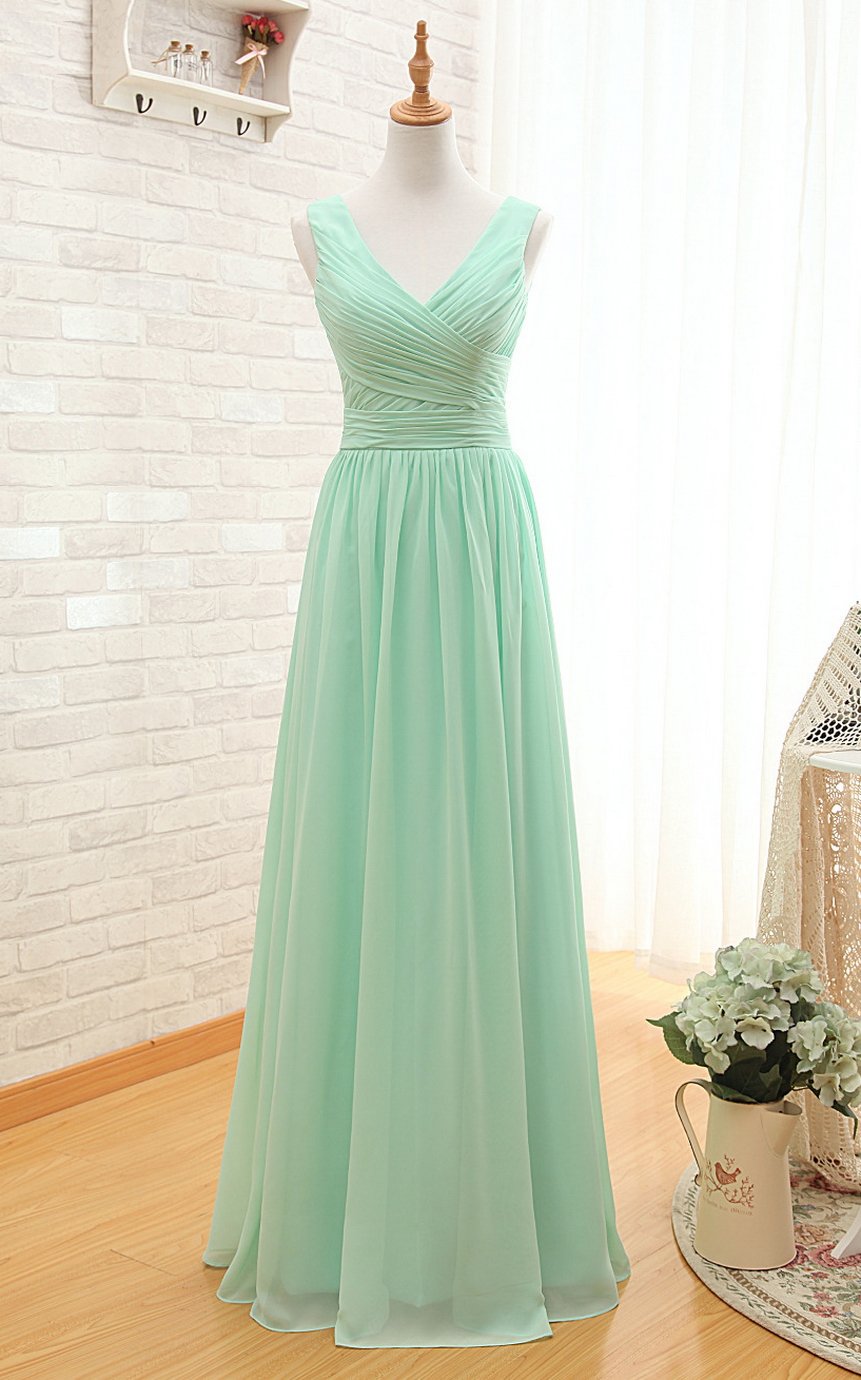 YORFORMALS Women's VNeck Chiffon Bridesmaid Dress Long Formal Evening