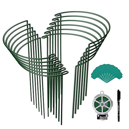 12 Pack Plant Support Stakes,4mm Thick Metal Peony Support,Plant Cage with Twist Ties and Plant Labels,15.7 Inch Plant Supports for Outdoor and Indoor Plants Peony,Tomato,Hydrangea,Rose,Vine