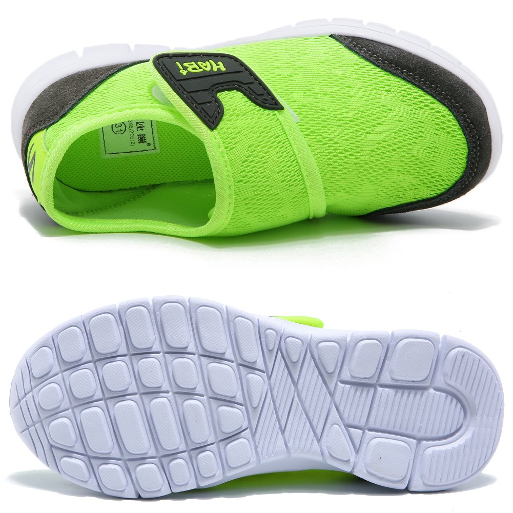 HOBIBEAR Boys Breathable Mesh Sneakers Lightweight Kids Casual Strap Running Shoes (3,Light Green)