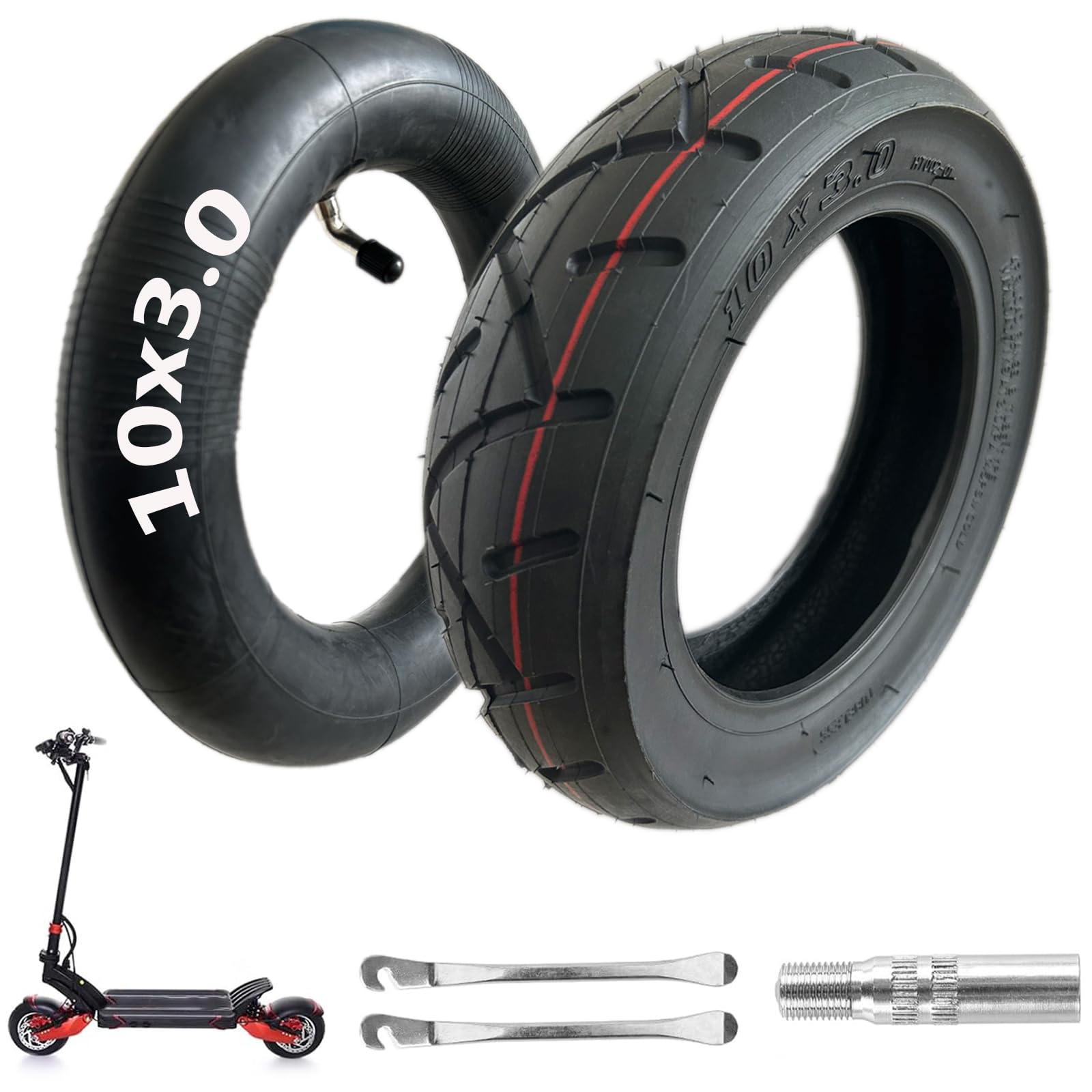 Photo 1 of 10x3 Scooter Tire, Electric Scooter 10 inch Tires [Tire & Inner Tubes] [Thickened] [Non-Slip] [Shockproof] [Bent Mouth Vavle] [Valve Extension and Tire Levers]