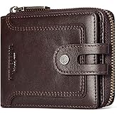 gzcz Zipper Wallet For Men Genuine Leather RFID Blocking Bifold Wallet for ID Window, Zip Coin Pocket and Credit Card Holders Large Capacity (Coffee)