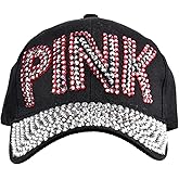 Elonmo Letter Pink Design Womens Baseball Cap Bling Hat Rhinestone Jean Adjustable
