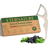 Biodegradable Dental Floss Picks, 100ct Organic Natural Bamboo Charcoal Double Thread Floss Sticks, Flossers for Adults, Vegan Wheat Straw Flossers, Eco Friendly Teeth Cleaning, Mint