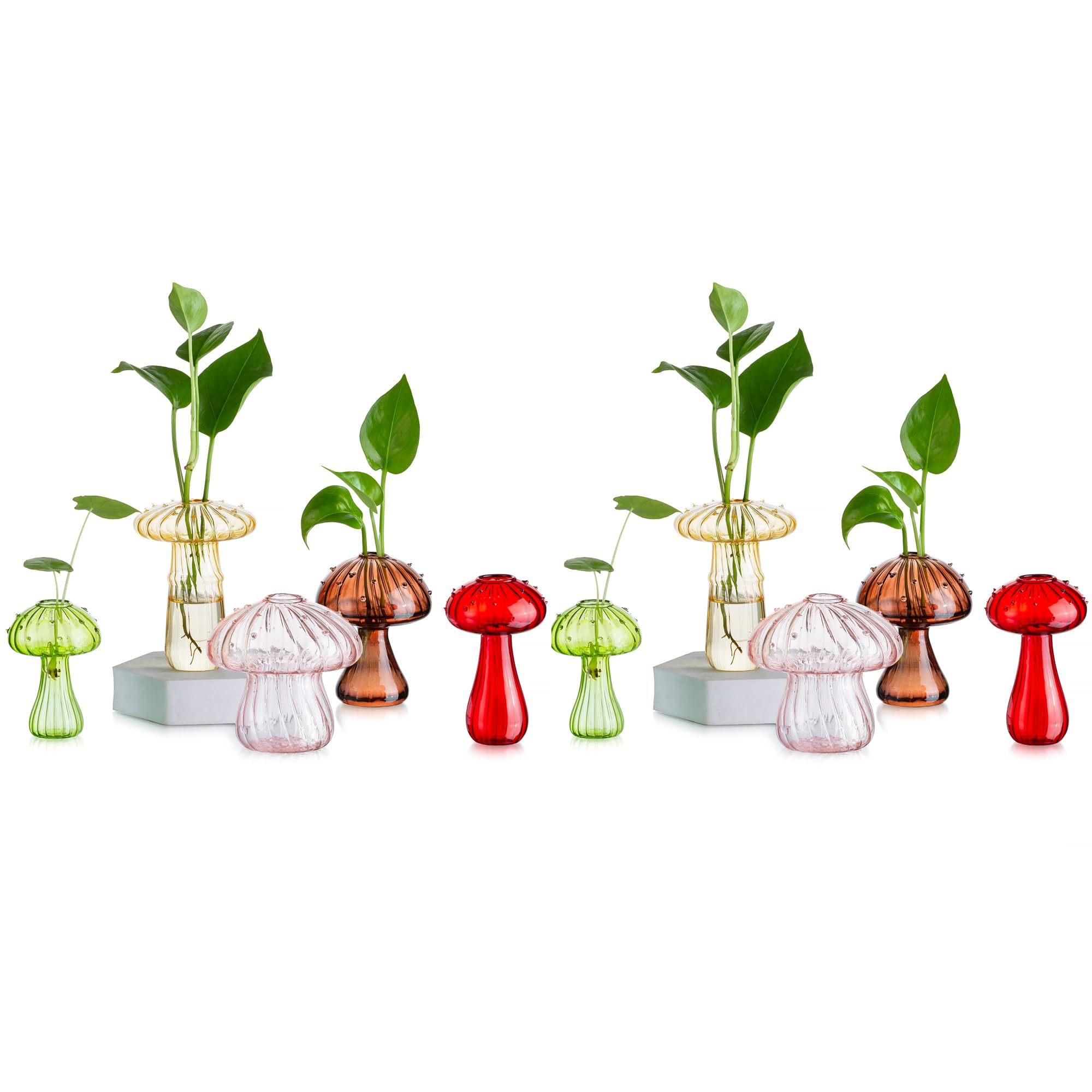 Photo 1 of Glasseam Mushroom Planter Propagation Vase, Set of 10 Glass Terrariums for Plants, Cute Hydroponic Small Planter, Colored Propagate Station, Decorative Bud Vases for Flowers, Unique Gifts for Women