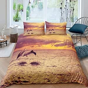 Raaooaceo® Juego de Cama 3D Funda de edredón Puesta de Sol delfín