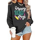 PICKID 100 Days of School Sweatshirt 100th Day of School Shirt Long Sleeve Teacher Tops Funny School Celebration Gifts