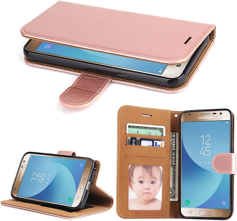 SOWOKO Galaxy J3 Pro Case (2017), Book Style Leather Wallet Case Flip Folio Protection Cover with Credit Card Slots and Kickstand for Samsung Galaxy J3 Pro 2017 (Rose Gold)