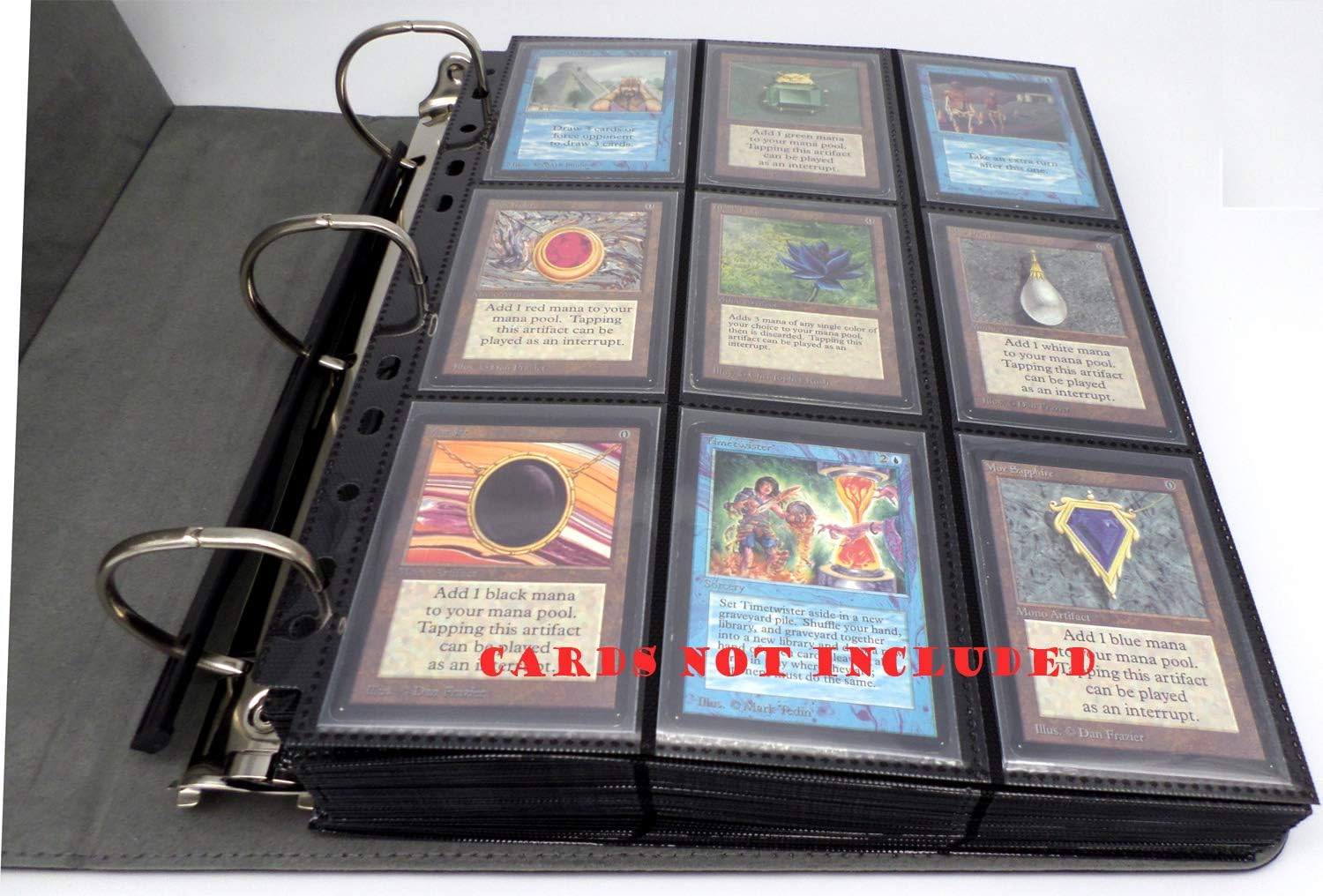 docsmagic.de 3-Ring Premium Album Black + 50 18-Pocket Sideloading Pages - PKM - YGO - MTG, Medium