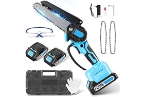 XILPO Mini Chainsaw Cordless, 6 Inch Handheld Electric Power Chain Saw With 2 Batteries Portable Eletric Chainsaw for Dad Husband Tree Branches Wood Cutting Courtyard Household and Garden