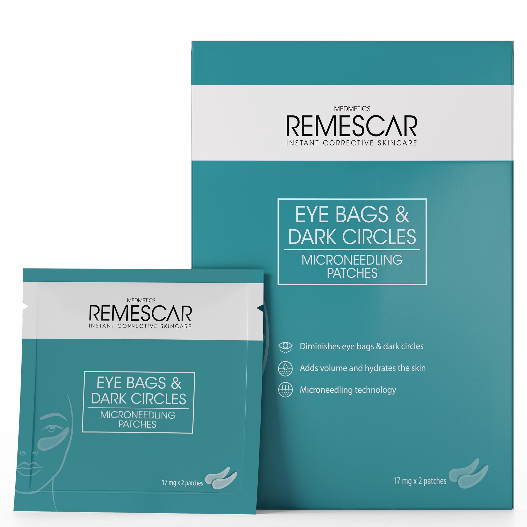 Remescar Eye Bags & Dark Circles Microneedling Patches 17mg x 2 – Anti-Aging Treatment for Puffy Eyes – Self-Dissolving Micro Needles – Results in 2 Weeks – Single-Use