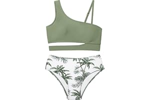 Queenstyle Girls Swimsuits Bikini Set Kids Cutout Bathing Suit Bikini Top Two Piece Girls' Swimwear