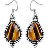 Gifts For Mom Wife- 9.50-13.30 Cts Pear Shaped Natural Gemstone Dangle Drop Handmade Birthstone Earrings Silver Overlay Jewelry For Women