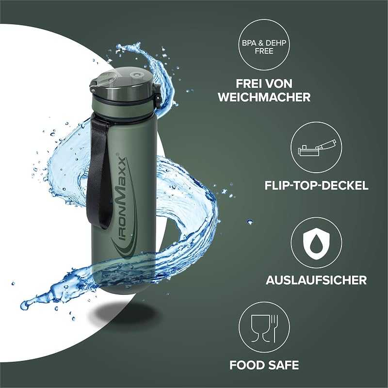 Sport Water Bottle - Mineral Green 1000ml | Borraccia robusta e antigoccia con tappo a vite | BPA-free e riutilizzabile | Per sport, viaggio, giorno
