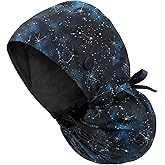 QBA Adjustable Working Cap with Button, Satin-Lined Hat, Cotton Working Hat Sweatband, Elastic Tie Back Hats Unisex