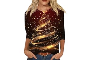 JXKIKOZE Christmas Shirts for Women - 3/4 Length Sleeve Womens Tops Funny Christmas Graphic Tshirts Holiday Pullover Tops