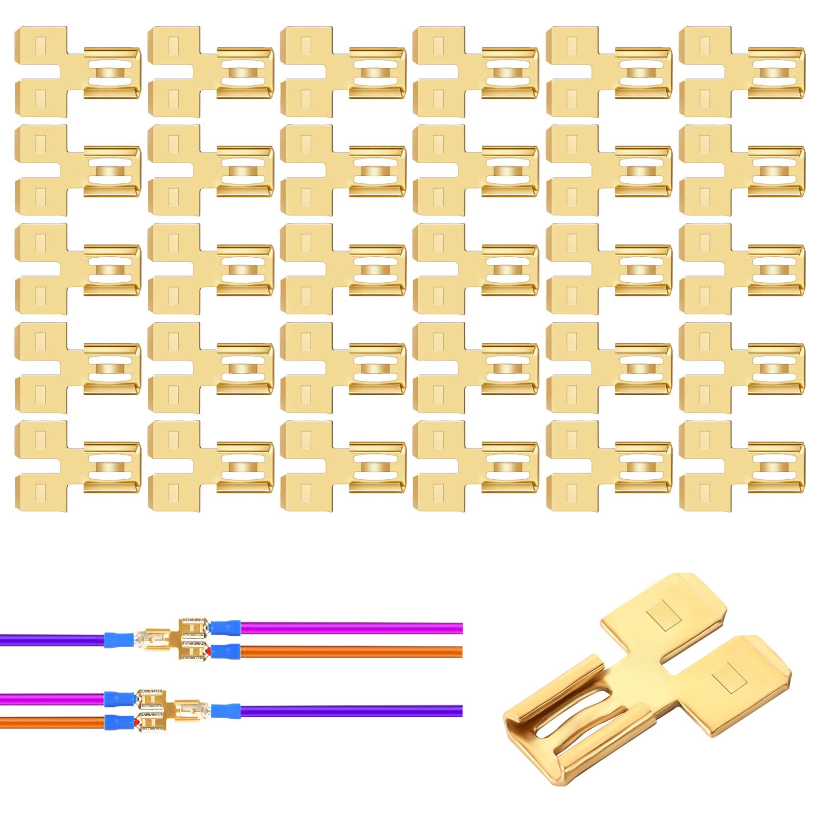 30pcs Spade Terminal Splitter, Quick Disconnect Insulated Double Male Tab Single Female Slip on Spade Piggyback Connector Electrical 2 Way Splitter for Automotive Dual Spade Connector 1/4in Blade