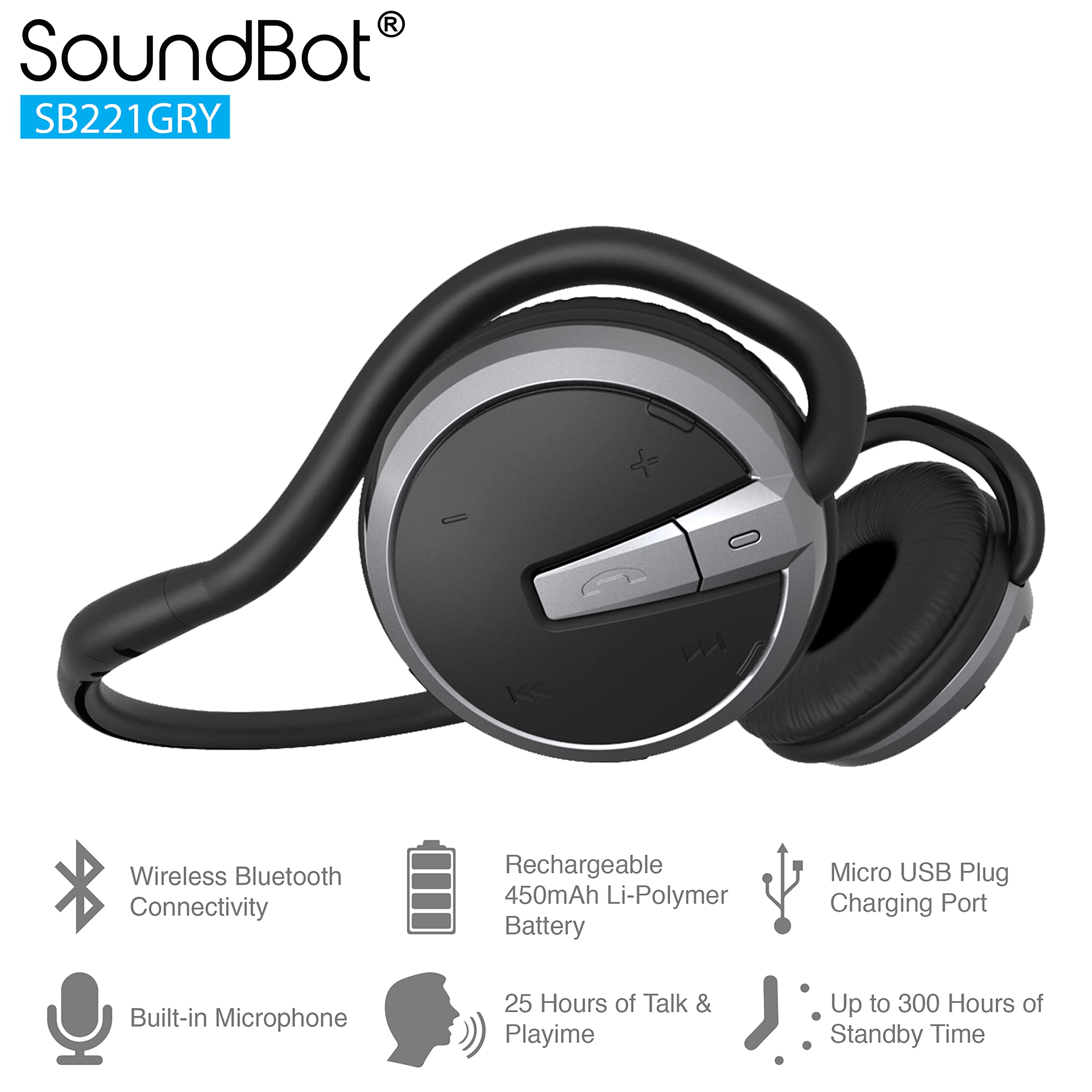 Soundbot SB221 HD Wireless Bluetooth 4.0 Sports-Active Headphones for 20Hrs Music Streaming & 25Hrs HandsFree Calling with Sweat Resistant Ergonomic Secure-Fit Design & Voice Command Support, Black