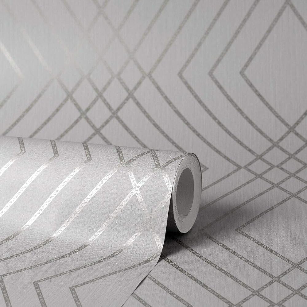 Fine Decor FD42603 Shard Trellis Stone Silver Geometric Wallpaper Feature Wall