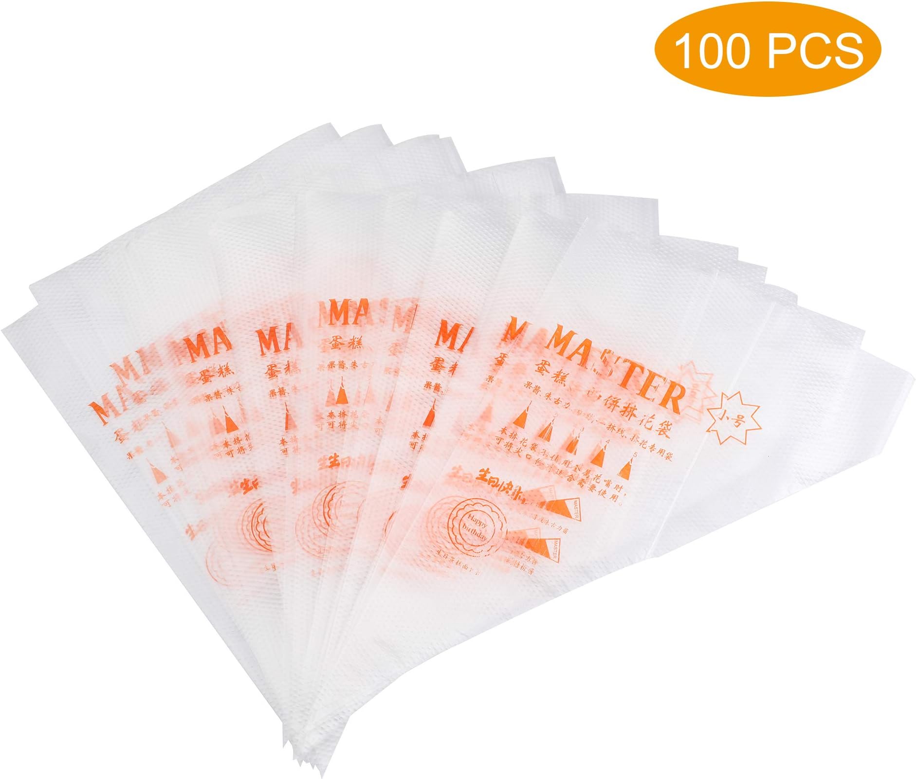 TRUSBER 100pcs Disposable Cream Pastry Bag Thick Plastic Icing Piping Professional Cake Cupcake Decorating Tool Pastry Crimpers For Macarons Cookies Baking Cupcakes, Clear (Large)