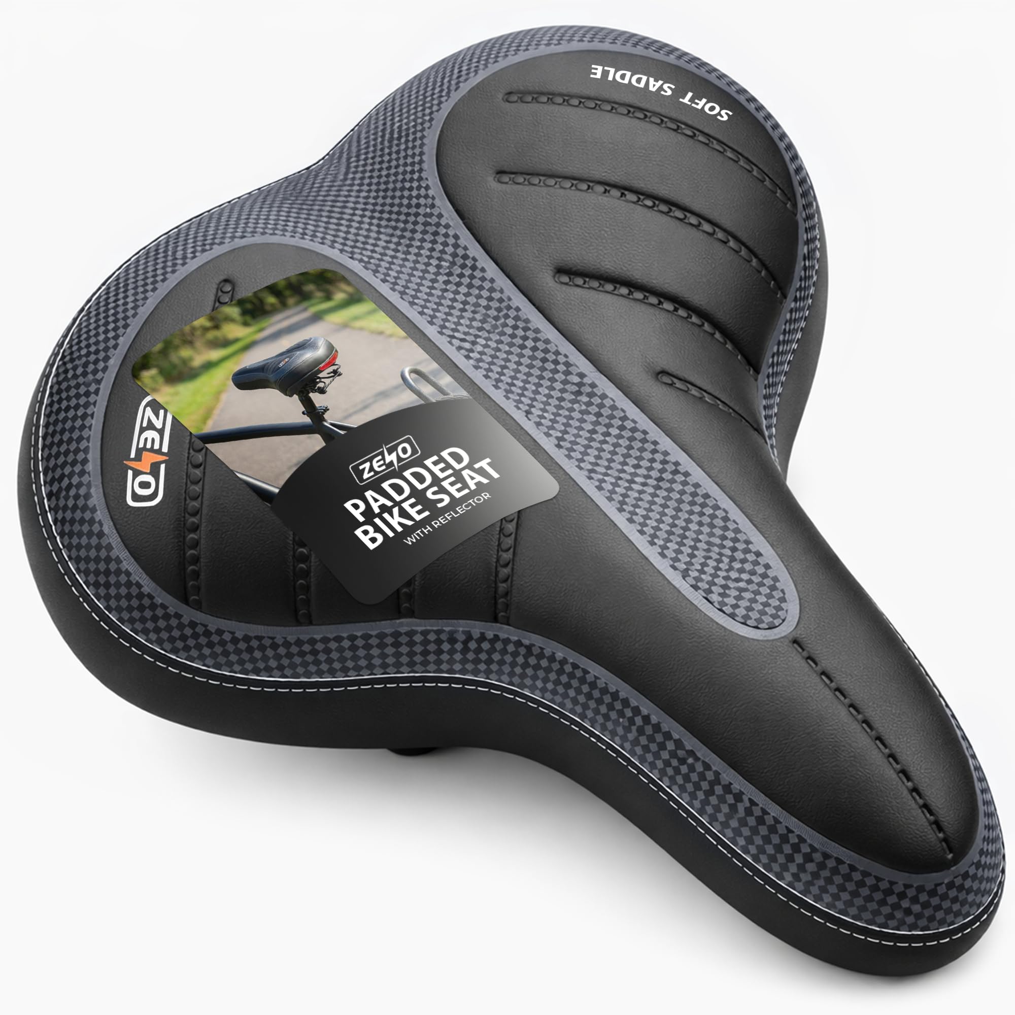 ZENO Bike Seat with Reflector | Bicycle Saddle with Soft Shockproof Springs and Punching Foam System | Cycling MTB Saddle Cushion Pad for Cruiser/Road Bikes/Touring/Mountain Bike/BMX | Dot Print
