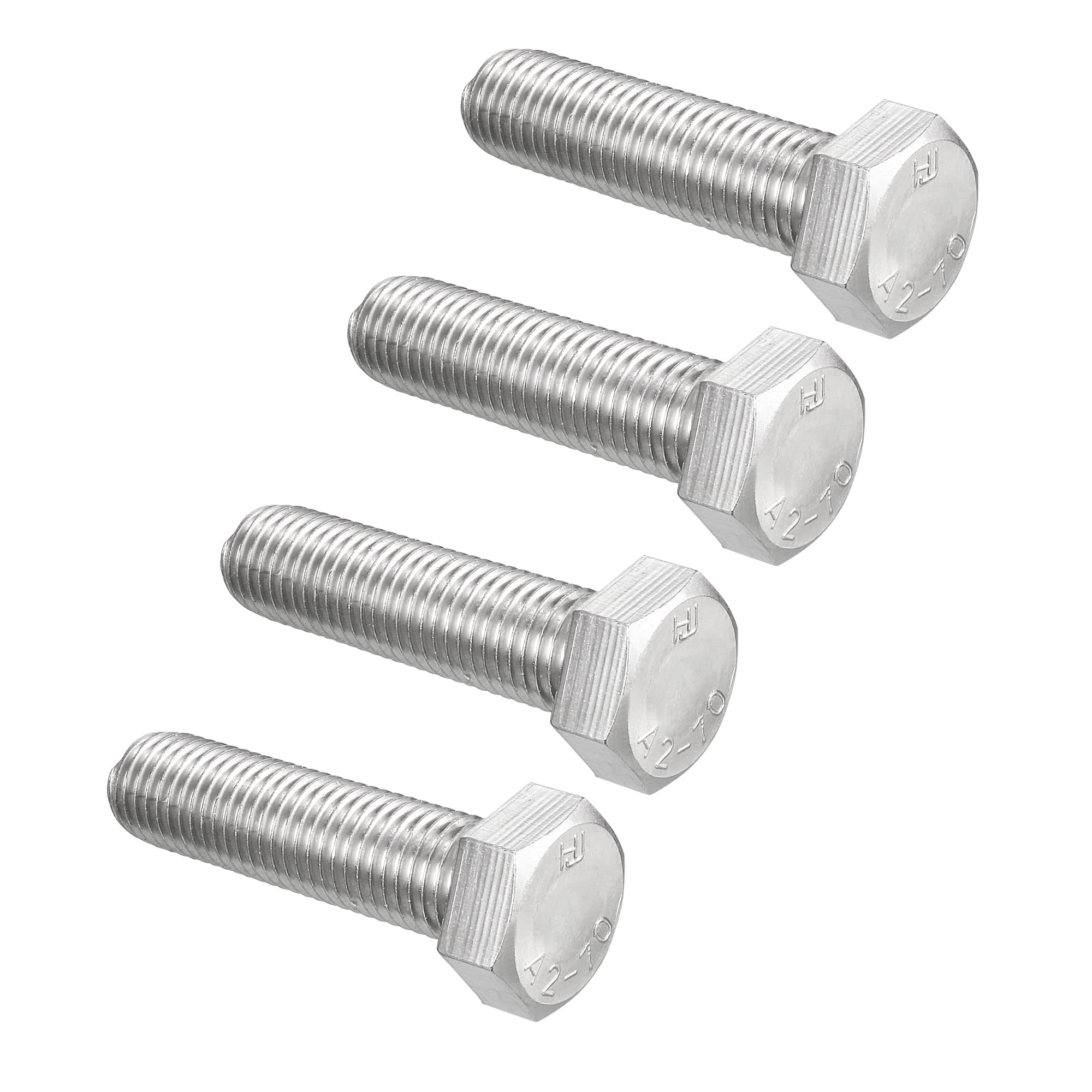sourcing map M16 Hex Bolt M16-2 x 60mm 304 Stainless Steel 4.8 Grade Fully Threaded Hexagonal Head Screw Bolts 4pcs