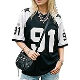 Hesaco Womens Graphic Tees - Oversized Jersey Summer Top Jersey Top Coquette Clothes Y2k Streetwear Short Sleeve Shirts