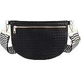Woven Crossbody Bags for Women Leather Belt Bum Sling Purse Fanny Waist Pack Chest Shoulder Bag for Women-Black