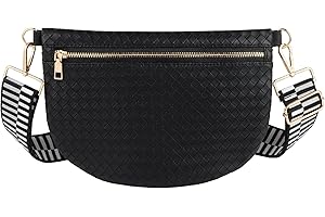 DEALKION Woven Crossbody Bags for Women Leather Belt Bum Sling Purse Fanny Waist Pack Chest Shoulder Bag for Women-Black