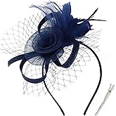 AMCAMI Fascinators Hats with Feather for Women 2026 Derby Hats Tea Party Hat with Headband and Clip