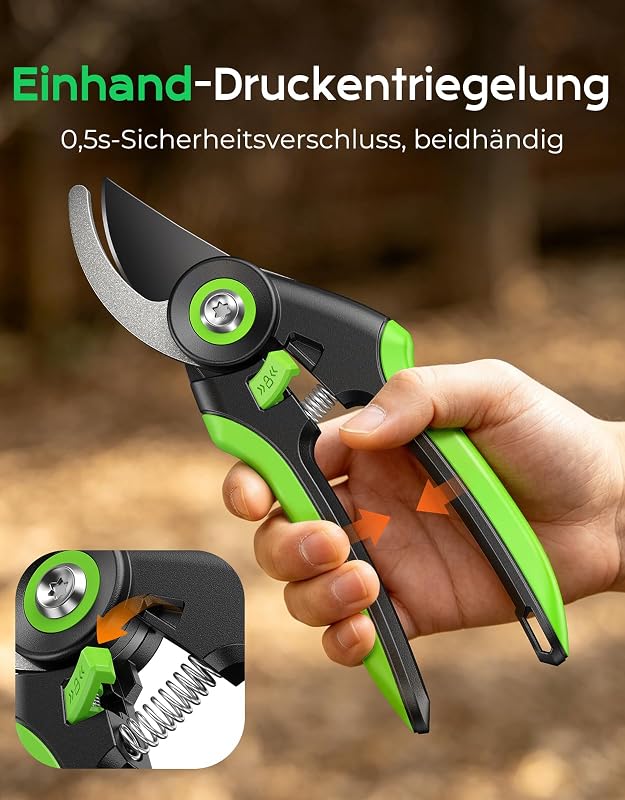 Bypass Gartenschere mit 2026 Verbesserte 0,5s-Einhand-Entriegelung — Foto 3 von 7