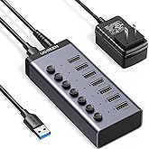 UGREEN Powered USB 3.0 Hub, 7-Port USB Adapter with 4 Smart Charging Ports, USB Splitter with Individual Led On/Off Switches