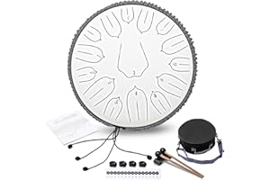 ANGELBECKE Steel Tongue Drum - 13 Inch 15 Notes C-key Handpan Drum Percussion Instruments with Music Book for Musical Education Entertainment Meditation Concert Mind Healing Yoga Zen (Titanium White)