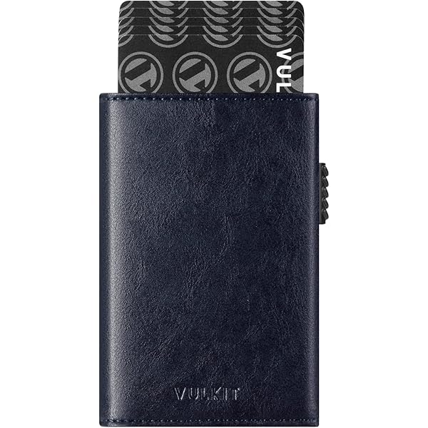 VULKIT Tarjetero Inialista Cartera De Cuero De Grano Tarjetas Eergentes Protección RFID Con