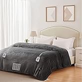 SUNVIVI Electric Blanket King Size, Heated Blanket Dual Control Soft Flannel, 10 Heat Settings, 12 Hours Auto Off, Machine Washable, 5 Years Warranty, Overheat Protection, ETL Certified, Grey