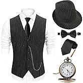 EFORLED Halloween 1920s Mens Costume 2025,Gatsby Gangster Vest,Vintage Pocket Watch,Pre Tied Bow Tie,Tie