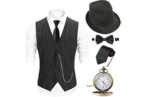 EFORLED Halloween 1920s Mens Costume 2025,Gatsby Gangster Vest,Vintage Pocket Watch,Pre Tied Bow Tie,Tie
