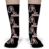 Bleu Reign Upload Your Face Custom I Love Name Socks – Personalized Photo Socks with Custom Text – Funny Gift for Couples, Anniversary, Valentine’s Day, Birthday, Christmas