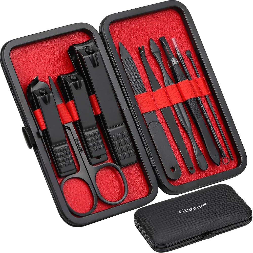 GLAMNE Manicure Set 10 in 1 Professional Stainless Steel with Leather Case