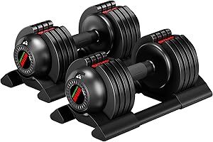 ALTLER Adjustable Dumbbell,22LBS 44LBS 52LBS Dumbbell Set with Tray for Fitness, Fast Adjust Weight by Turning Anti-Slip Handle, Safety with 8 Lock Slots, Suitable for Men and Women
